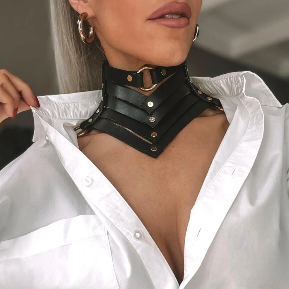 Women's Punk Leather Sexy Choker Necklace Round Fashion Choker Multilayer Harajuku Choker Gothic Bondage Women's Neck Accessorie