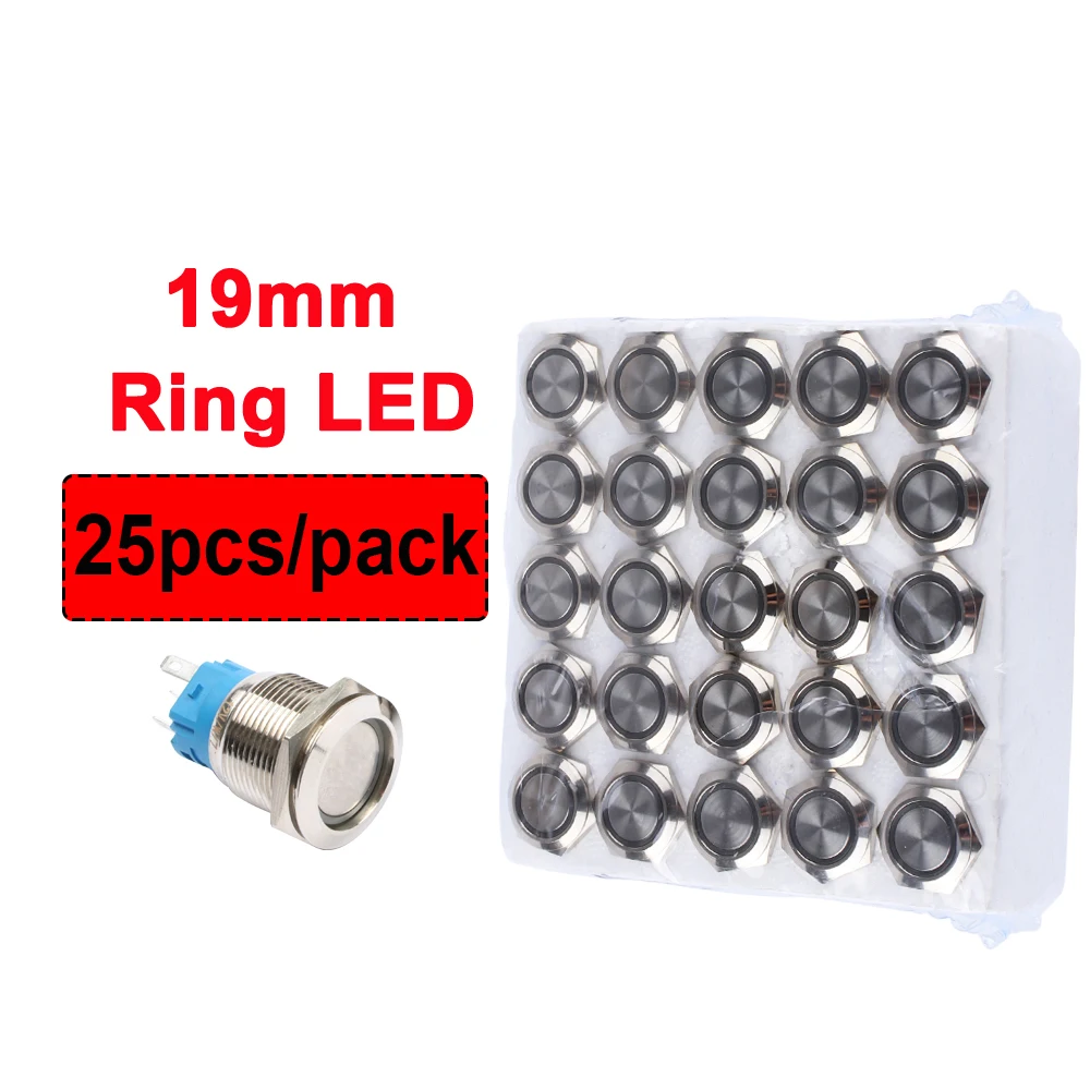 

25 шт./лот 16/19 мм водонепроницаемый металлический кнопочный переключатель светодиодный светильник с фиксацией и фиксацией двигателя автомобиля 5 В 12 В 24 В 220 В красный