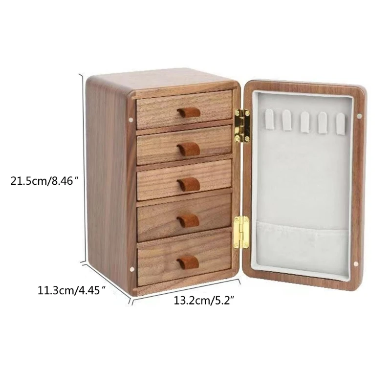 Drawer Jewelry Box Organizer Storage Chinese Style Pine Wooden Large Box High Capacity Luxurious Solid Wood Necklace Earrings