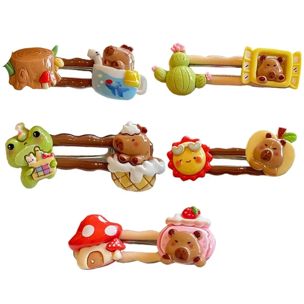 5PCS Fashion Resin Capybara Hair Clip Cute Cartoon Side Hair Clips Hair Accessories Colorful Barrettes Women Girls