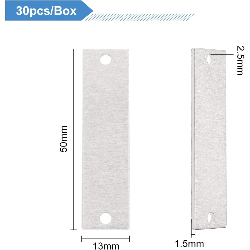 30 Pack 2x1/2 Inch Aluminum Stamping Blank Tag Rectangle Links with 2 Holes and Storage Box for Necklace Bracelet Dog Tags