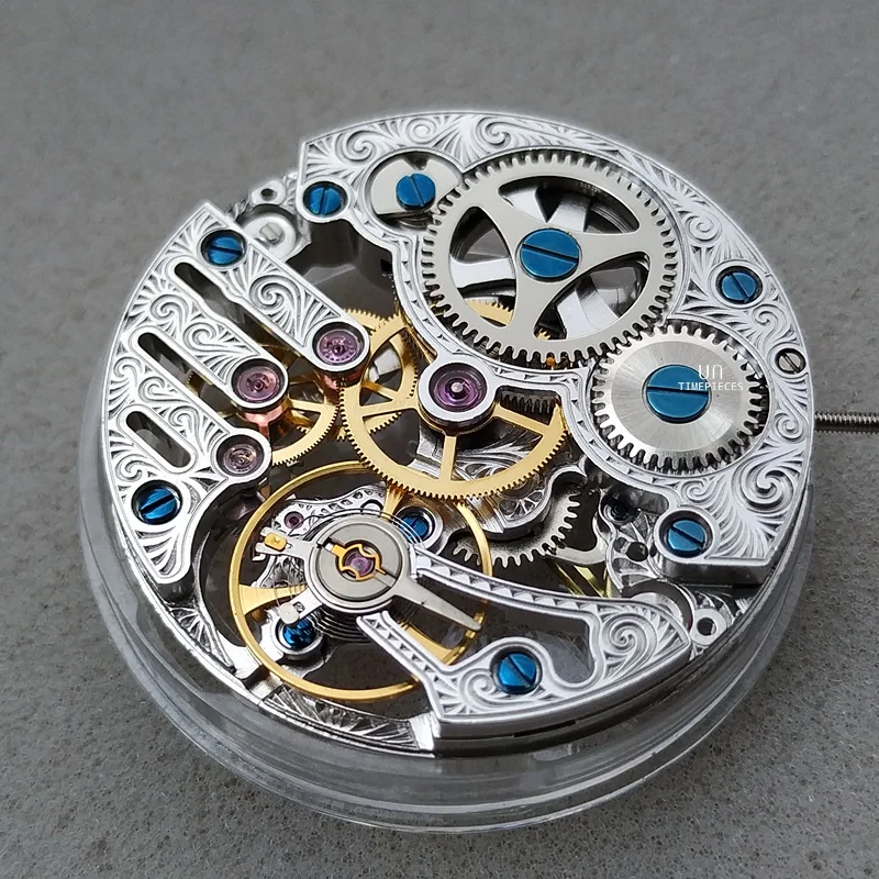 Genuine Mechanical ETA6497 Model St3600SK SILVER Manual Skeleton Hollow Out Carved Flowers Movement Parts Repair Replace