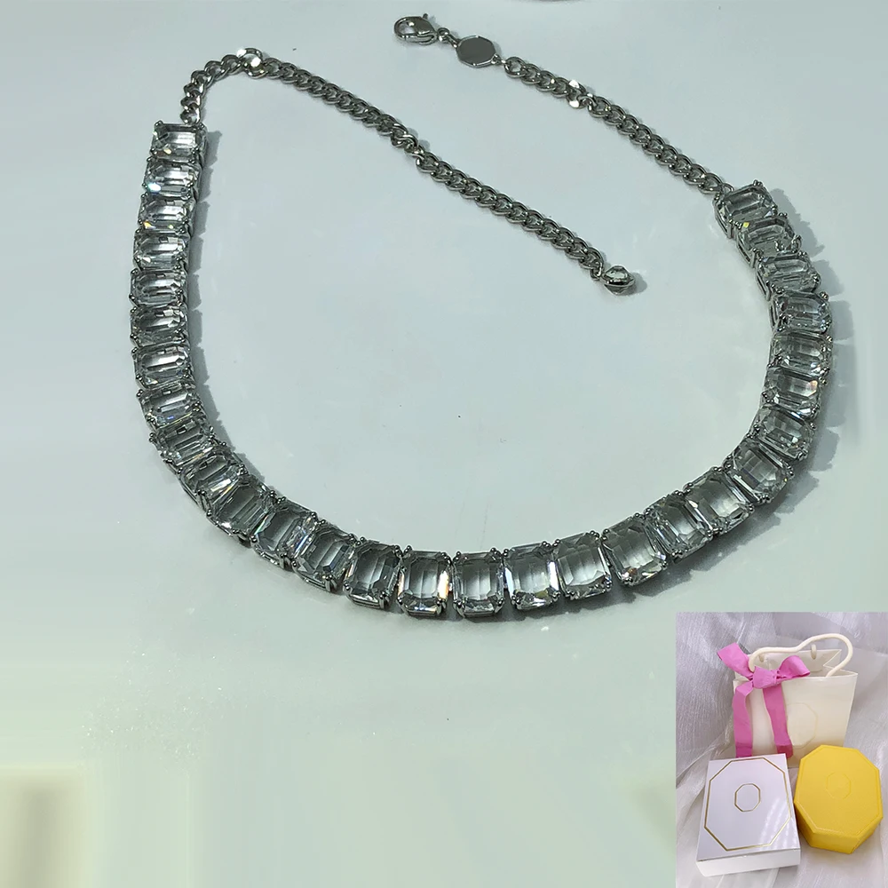 

New hot selling octagonal cut white crystal necklace, dazzling and exquisite women's wedding accessories, romantic gifts