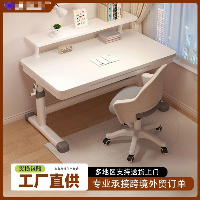 Children's study table Hand-cranked lifting  Study table Writing table Homework large white  Computer  and chair