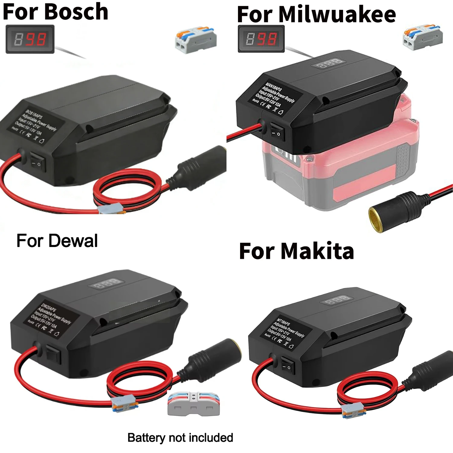 18 V to 12 V Step Down Converter For Makita/Dewal/Milwaukee/Bosch 18V Li-ion Battery Adapter Cigarette Lighter Adapter
