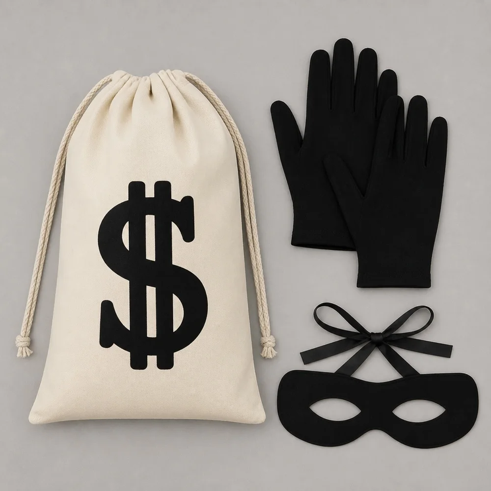 Pirate Canvas Money Bag Gloves Eye Patch Three Piece Costume Accessory Set Stage Performance Festival Party Roleplay Character