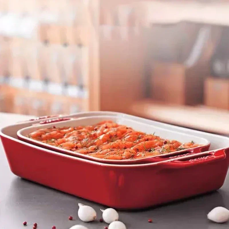 Luxurious Stylish Baking Tray Square Food Storage Container Microwave-safe Ceramic Bowl Large-capacity Double-handle Plate