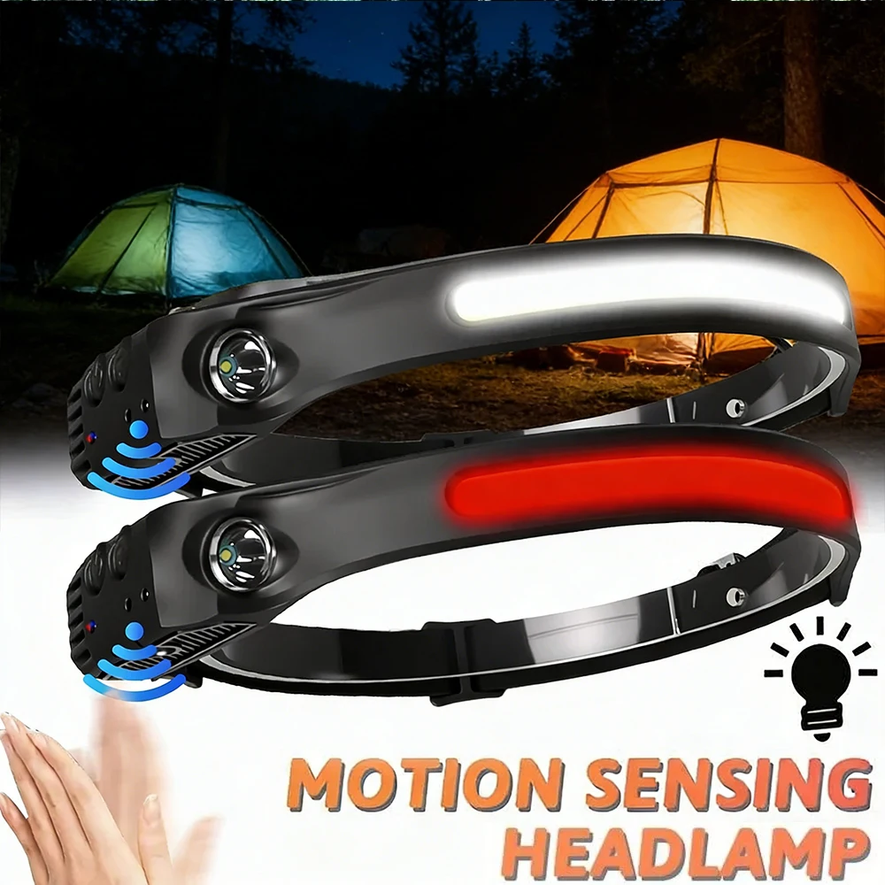 

Rechargeable LED COB Headlamp Induction 6000K Bar Head Torch Work Light 5 Modes Floodlight for Camping Climbing Running Cycling