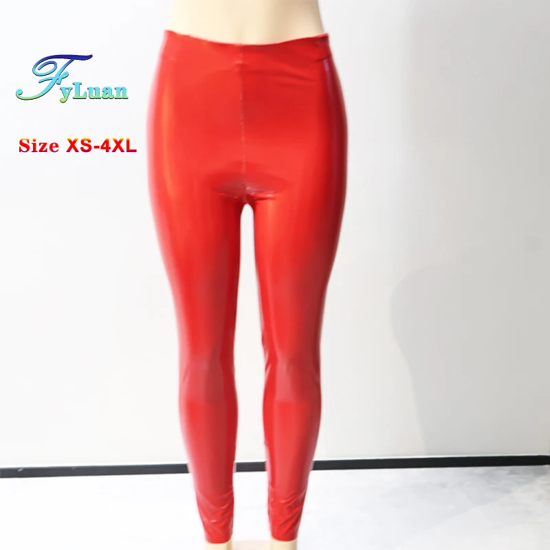 Leggings magros calças lápis calças finas brilhantes calças de yoga para o sexo feminino sexy pele amigável legging apertada calças tamanhos grandes XS-4XL