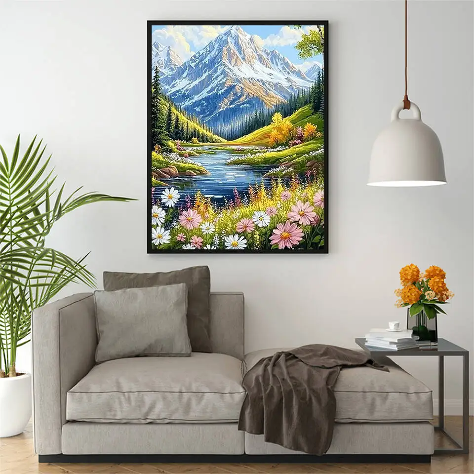 لوحة زيتية بالأرقام منظر طبيعي جبلي DIY لوحة رقمية لشجرة المنزل مشهد صورة فنية على قماش هدية مرسومة يدويًا