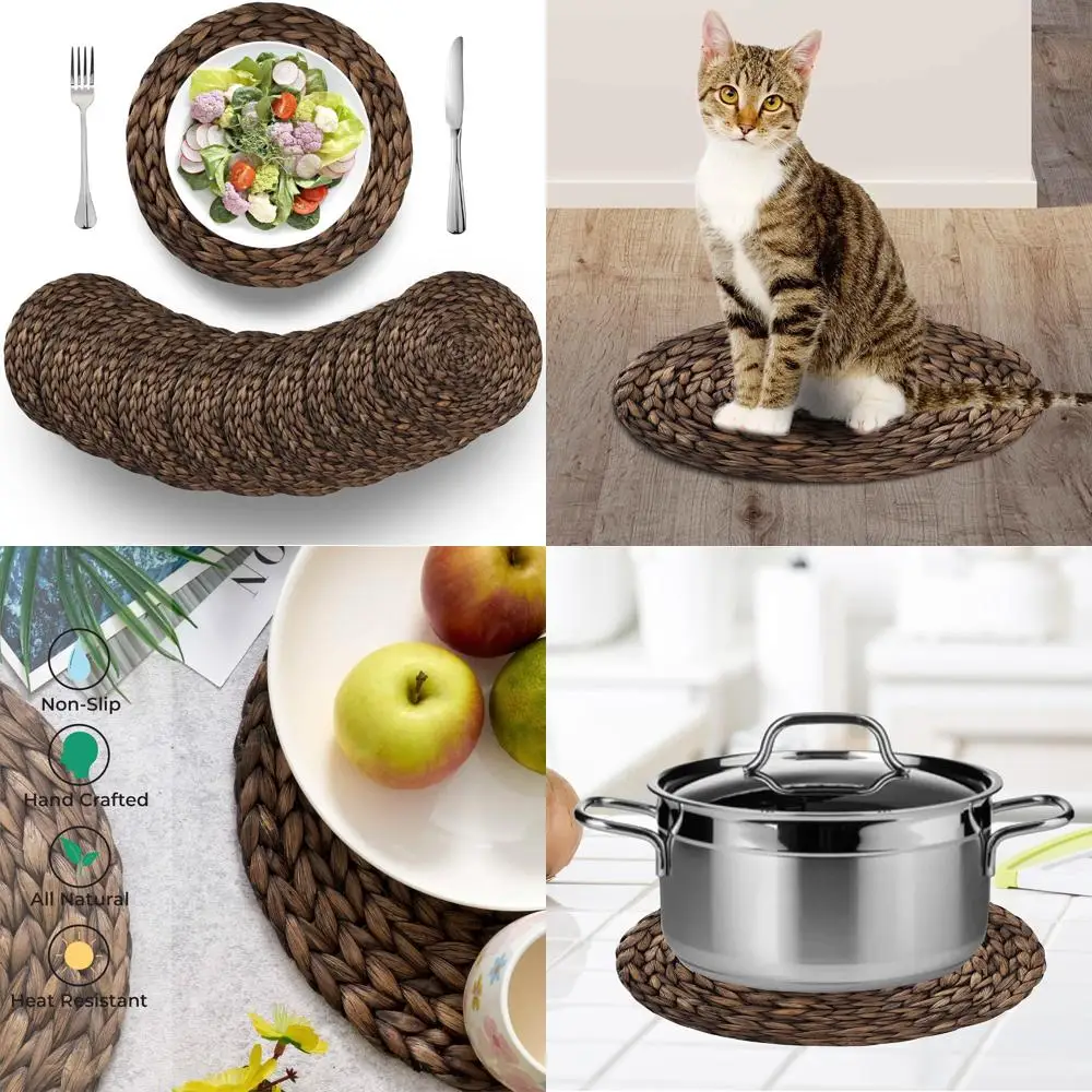 

(4 размера: 12–13–14 дюймов–15 дюймов), круглые тканые салфетки в деревенском стиле, набор из 10 шт., подставка для столовых приборов из натурального водного гиацинта для обеденного стола, большой размер