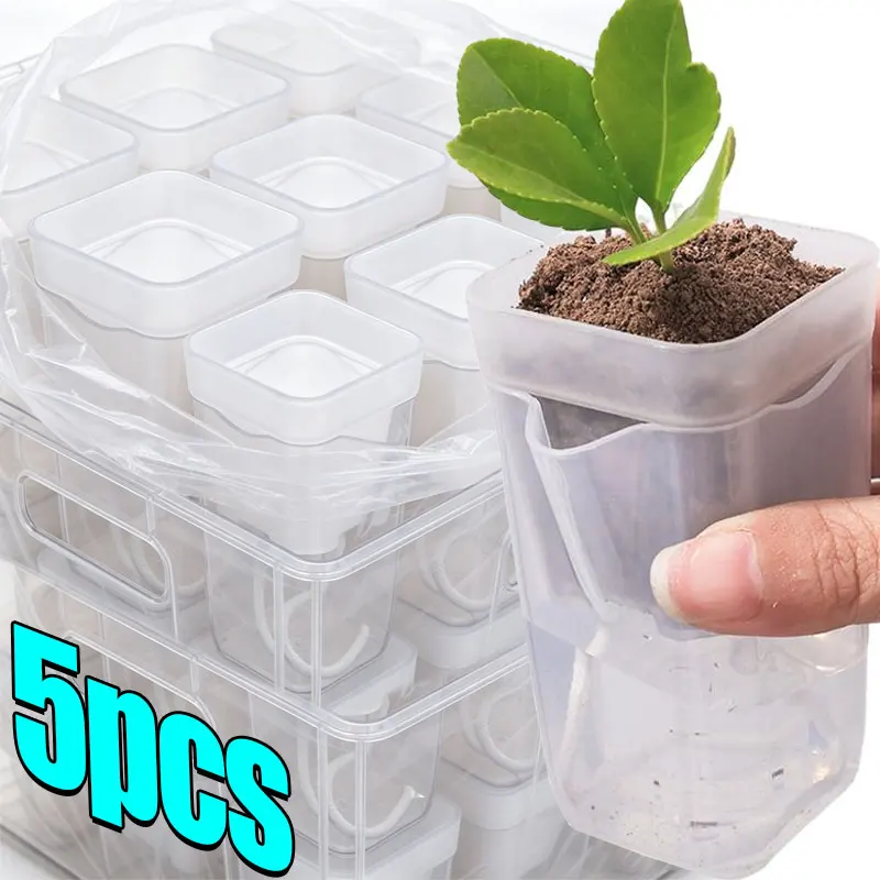 5/1pcs Transparent Self Watering Pots Automatic Absorbent Cotton Wick Plant Pot Garden Seedlings Flowerpot Nursery Cups Planters
