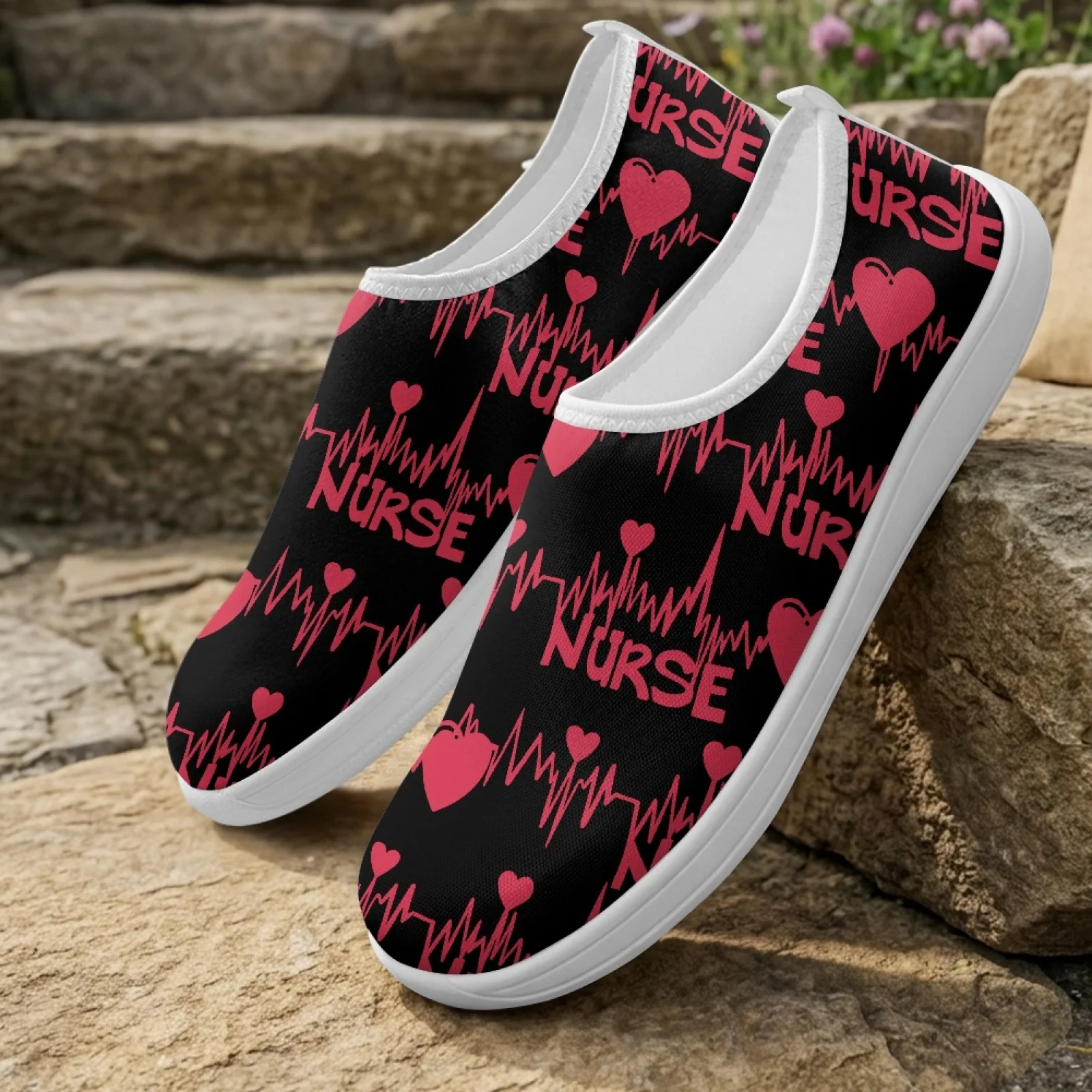 XIXIRIMIDO Wonmen Slip-on Wide-toed Shoe Nurse Shoes Men's Sneakers and Casual Shoes Zapatillas de Mujer Tenis Feminino Heart