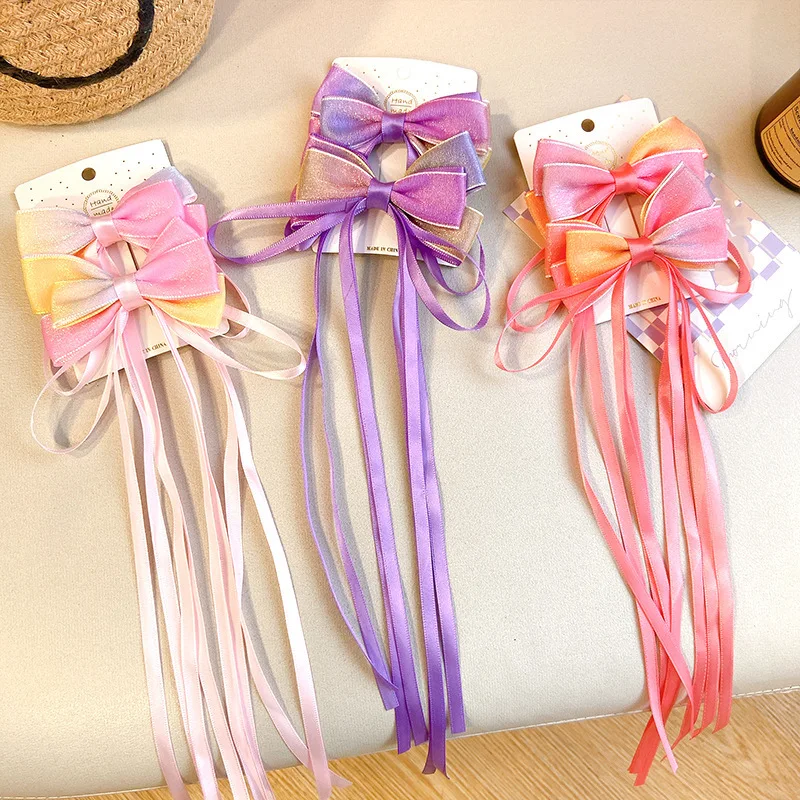 New Chinese Style Gradient Bow Tassel Hairpins Children Sweet Girls Lovely Hair Clips Women Barrettes Hairgrips Hair Accessories