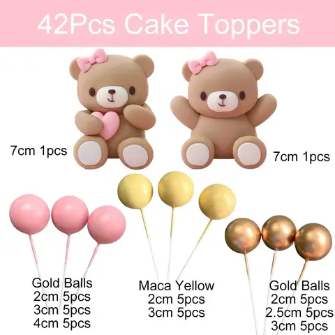 42 पीस/सेट भालू केक टॉपर्स गुलाबी सोना पीली गेंदें भालू आकार केक टॉपर बेबी शॉवर बपतिस्मा जन्मदिन सजावट के लिए जन्मदिन मुबारक हो 8 best sales भालू केक टॉपर - №5