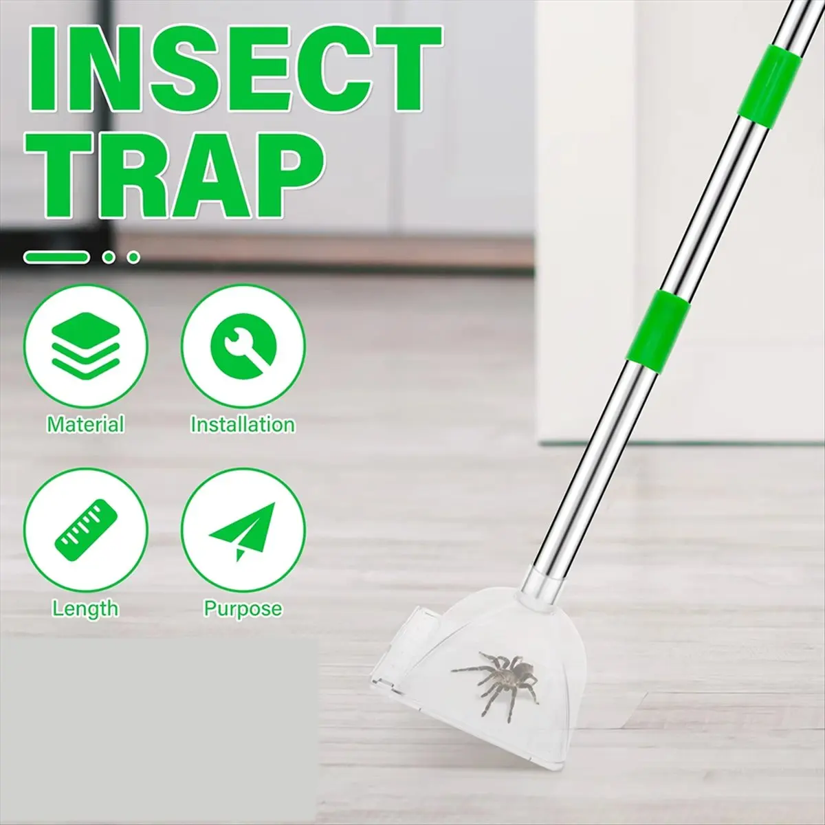 Long Handle Spider Grabber Bug Catcher Net Cover for Indoor Outdoor Stink Bug Mothes Cockroach Catching Tool