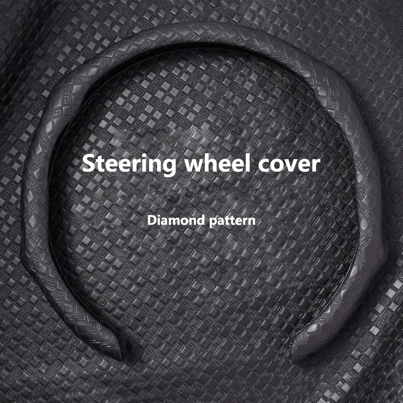 High End Nappa Leather Steering Wheel Cover Lightweight Anti-Slip Embossed Diamond Grid Pattern Universal Auto Steering Covers