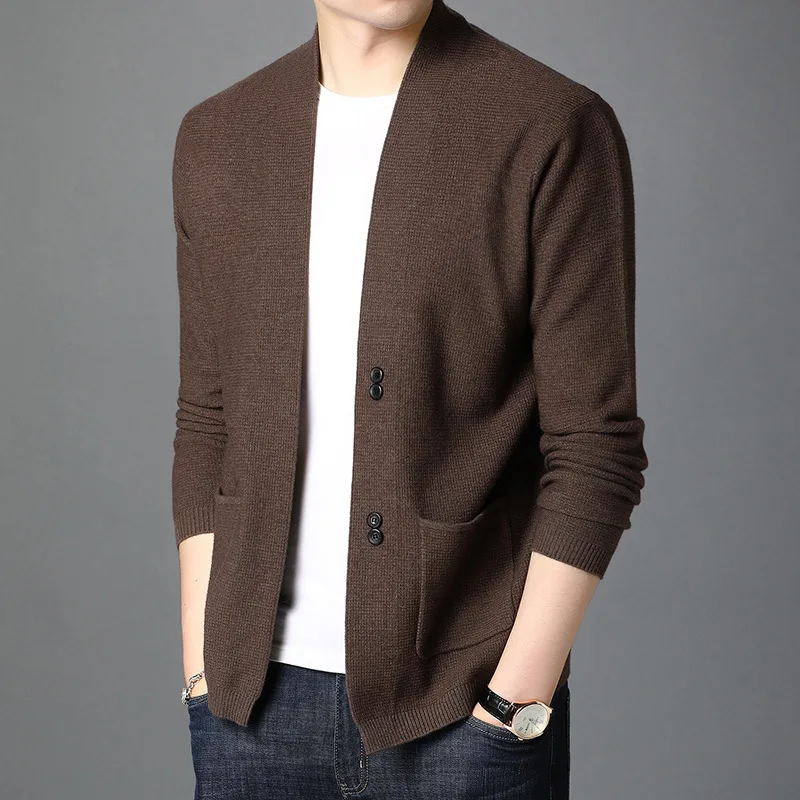 Spring and Autumn New Men's Cardigan Youth Casual Knitted Sweater Solid Color Cardigan Jacket Casual Versatile
