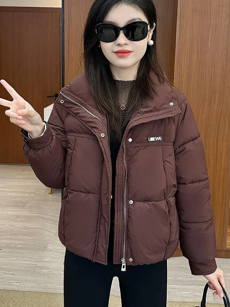 

Модная короткая утепленная хлопковая куртка для женщин, новая зимняя модель, приталенная, теплая, в корейском стиле, на молнии