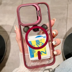Luxury Magnetic Shockproof Phone Case For iPhone13 14 15 16 11 12 Pro Max Plus Magsafe Funda Stand Glass Lens Protection cover