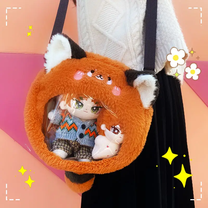 Trend Panda Penguin Transparent Animal Bag To Go Out Casual Shoulder Bag Can Be Put Two 20cm Doll Cotton Stuffed Toy Accessories