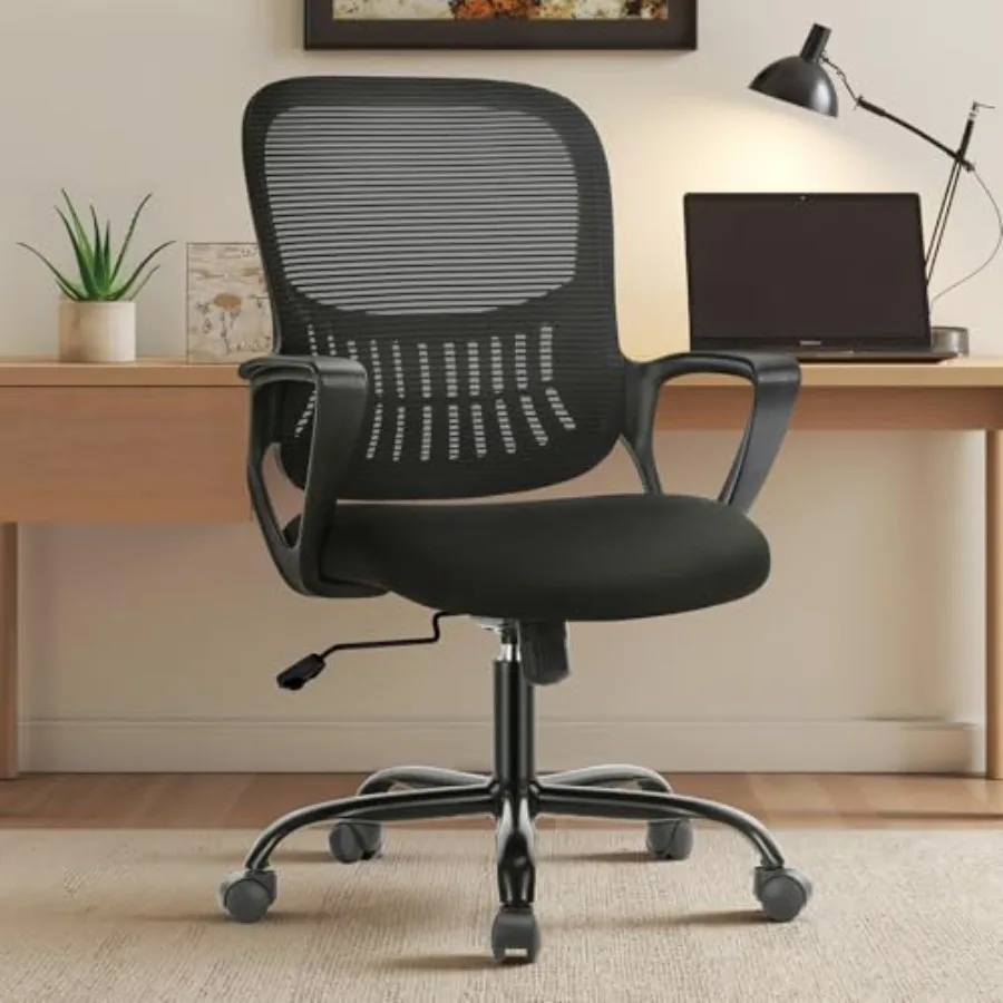 Home Office Chair, Mid Back Computer Ergonomic Mesh Desk with Large Seat, Executive Height Adjustable Swivel Task with Lumbar S