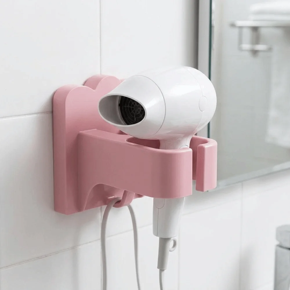 Practical Plastic Hair Dryer Holder Punch Free Wall-Mounted Hair Dryer Rack Space Saving Blower Holder Bathroom