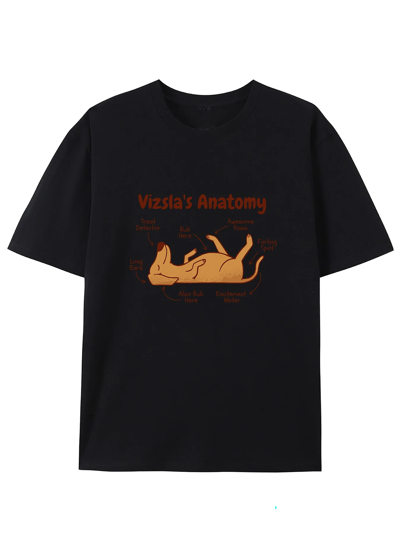 100% Cotton Vizsla Dog Anatomy Print T-Shirt - Summer Casual Crew Neck Tee With Short Sleeves, Slight Stretch Knit Fabric, Regul