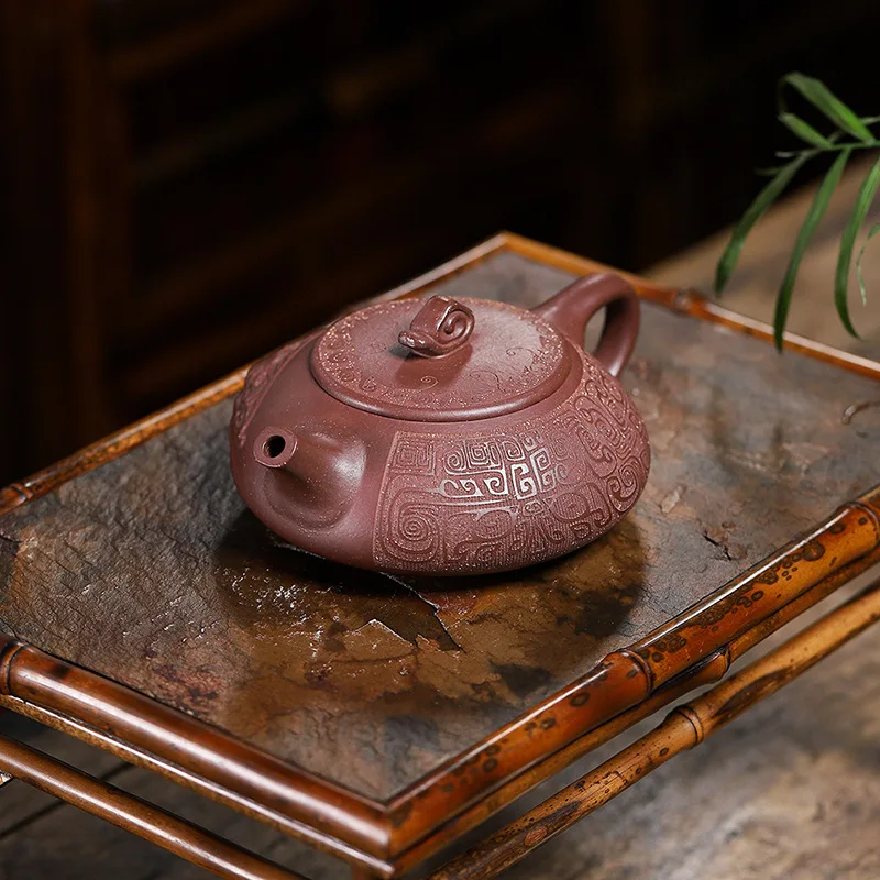 High Quality Ore Purple Clay Handmade Xiangyun Flat Ladle Yixing Pot Household Large Product Shipiao Teapot Tea Set