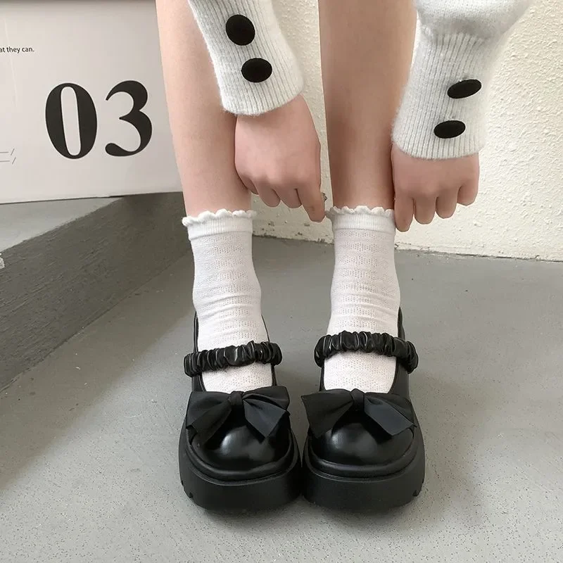 2024 New Fashion Buckle Women's Pumps Spring Autumn Mary Jane Round Toe Solid Butterfly Knot Platform Casual Ladies Shoes image 2