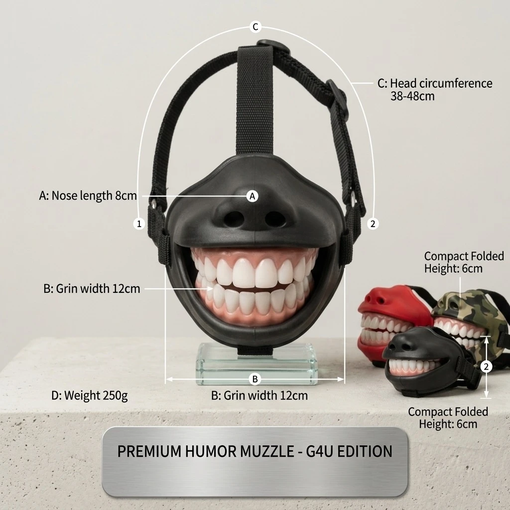 Funny Dog Smile Muzzle, 3D Printing Version Animal Muzzle, Latex Headgear with Fangs, Halloween Haunted House Escape Room Prank Props
