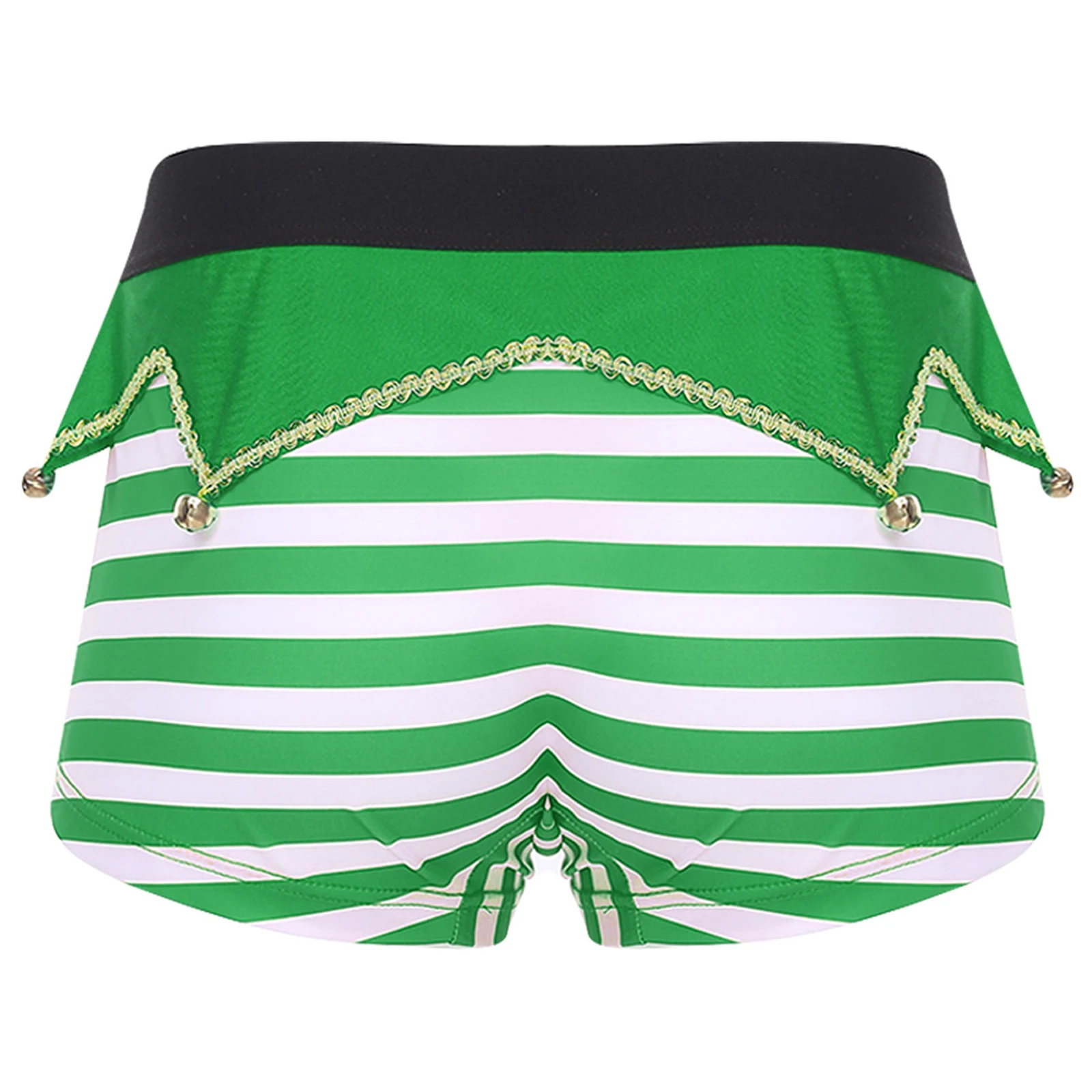 Men Christmas Elf Striped Underwear Funny Novelty Holiday Boxer Briefs Elastic Waistband Irregular Panel Bells Striped Shorts