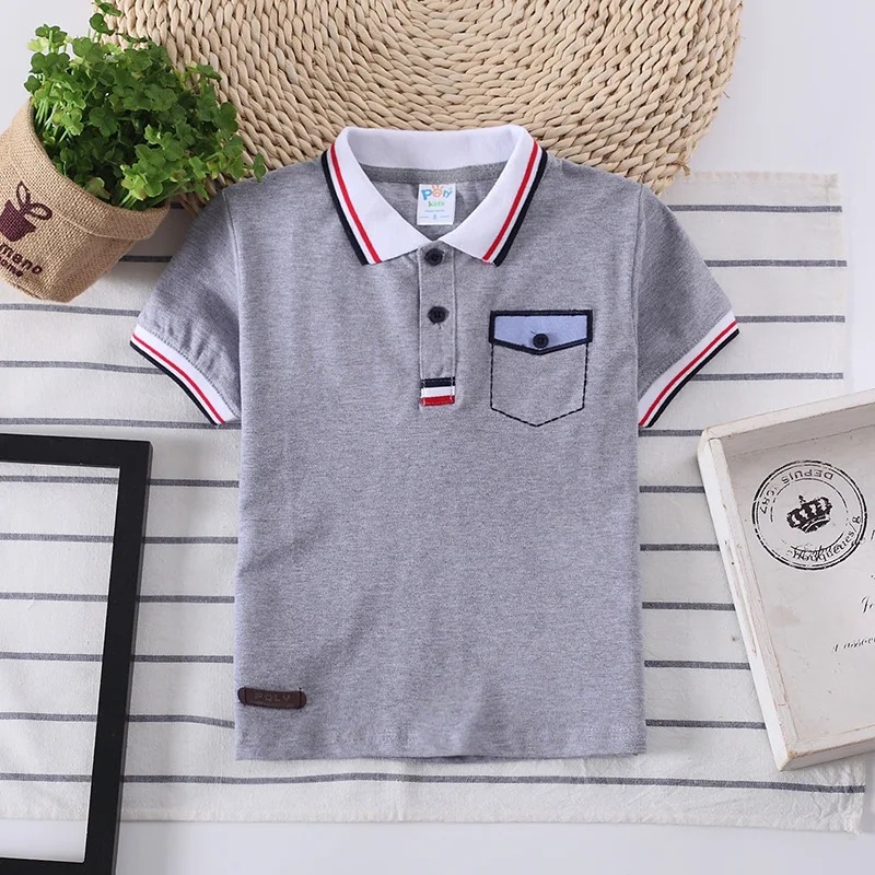 Boys polo shirt Summer Sports jersey Cotton Girls Striped collar clothing Kids Pocket decoration T-Shirts Short sleeve Tops Tees