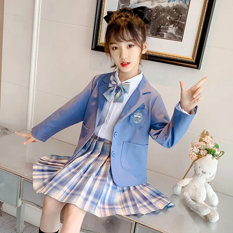 Girls Spring Autumn Jk Uniform 3pcs Set Classic Girls College Style Uniform Suit Shirt Skirt Set reppy Style School Kids Clothes