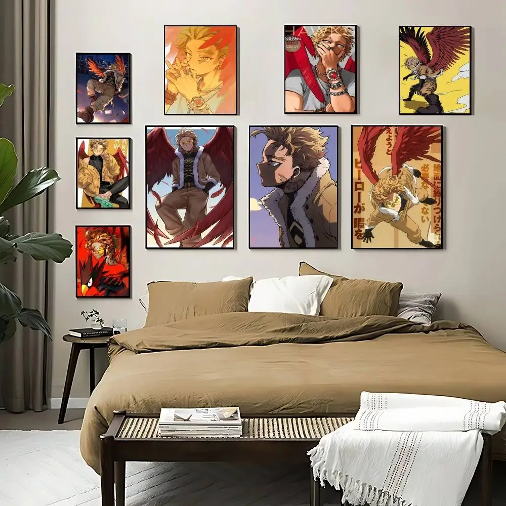 Póster de dibujos animados de Anime My Hero Academia Hawks, carteles adhesivos, pegatina de papel impermeable, decoración para el hogar, cafetería, Bar