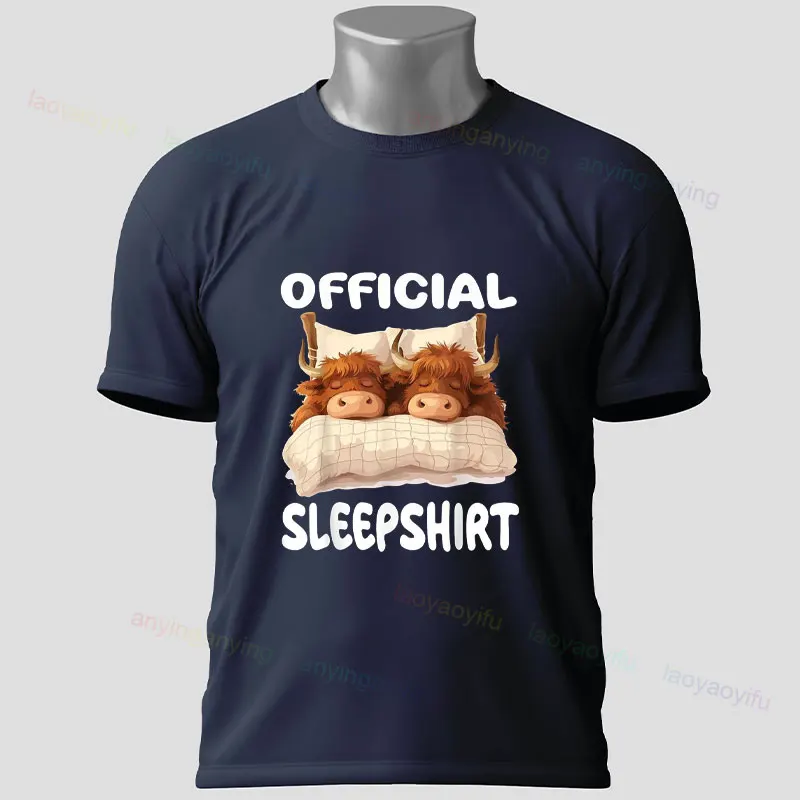 Grappige schattige Schotse Hooglandkoe officieel slaapshirt pyjama nachtjapon grafisch T-shirt korte mouwen puur katoenen T-shirt vrijetijdskleding