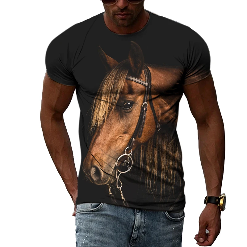 2022 Mens T-Shirts Animal Horses 3D Printed Graphics O-Neck Short Sleeves Fashion Casual T-Shirts Personality Hip Hop Streetwear