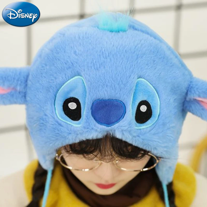 Disney Stitch Winnie the Pooh hat Winter plush thick ear protection hat cute cartoon antivento winter warm cap per bambini adulti