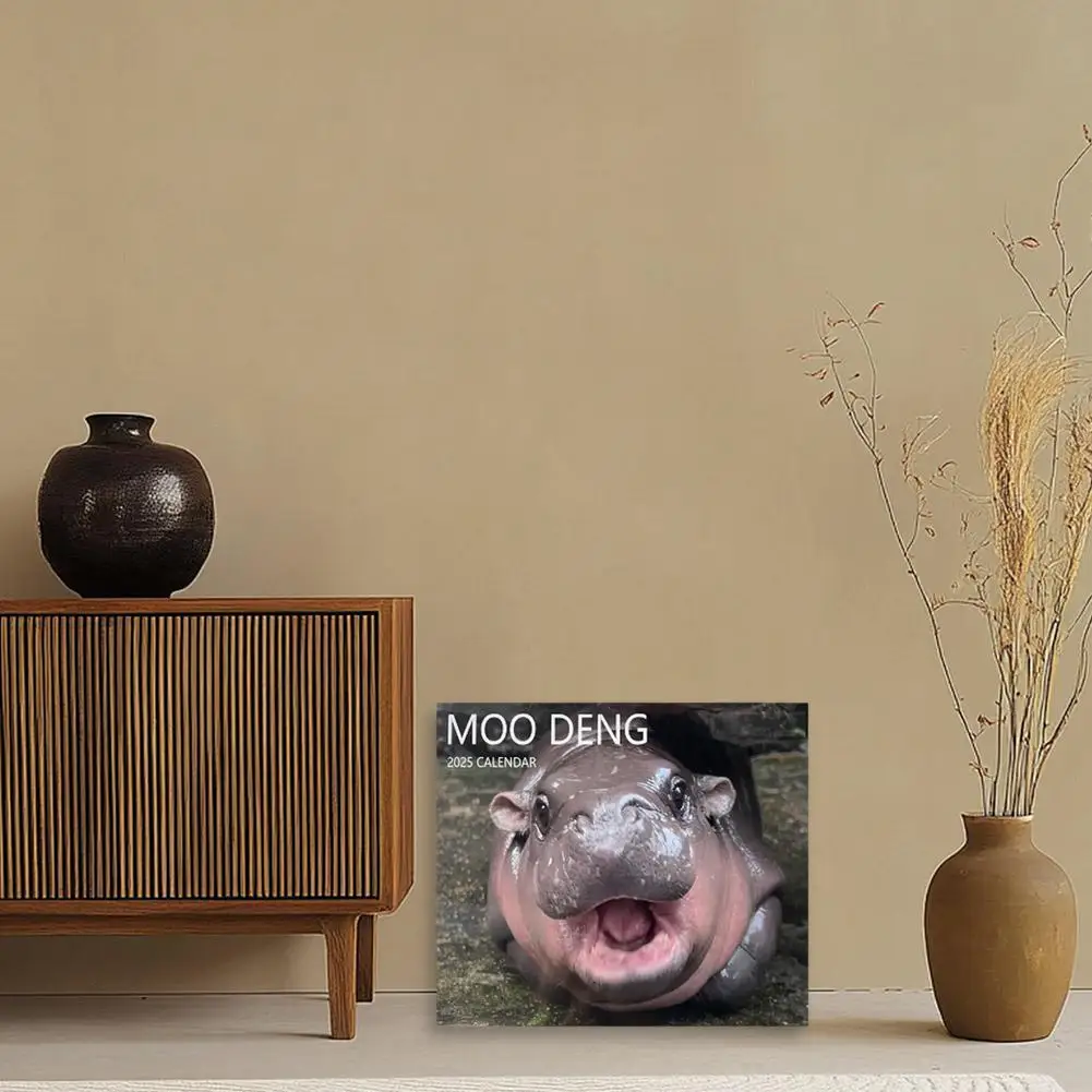 2025 nuevo calendario hipopótamo Moo Deng calendario de pared Deng calendario moderno hogar Moo decoración bonita planificador mensual escritorio O3E3