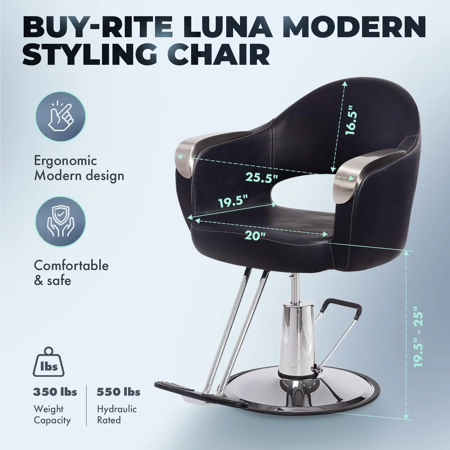 Buy-Rite Luna Silver Modern Styling Chair For Salons & Spas, Durable Brushed Chrome Armrests, Intricate Stitch Pattern, Easy To