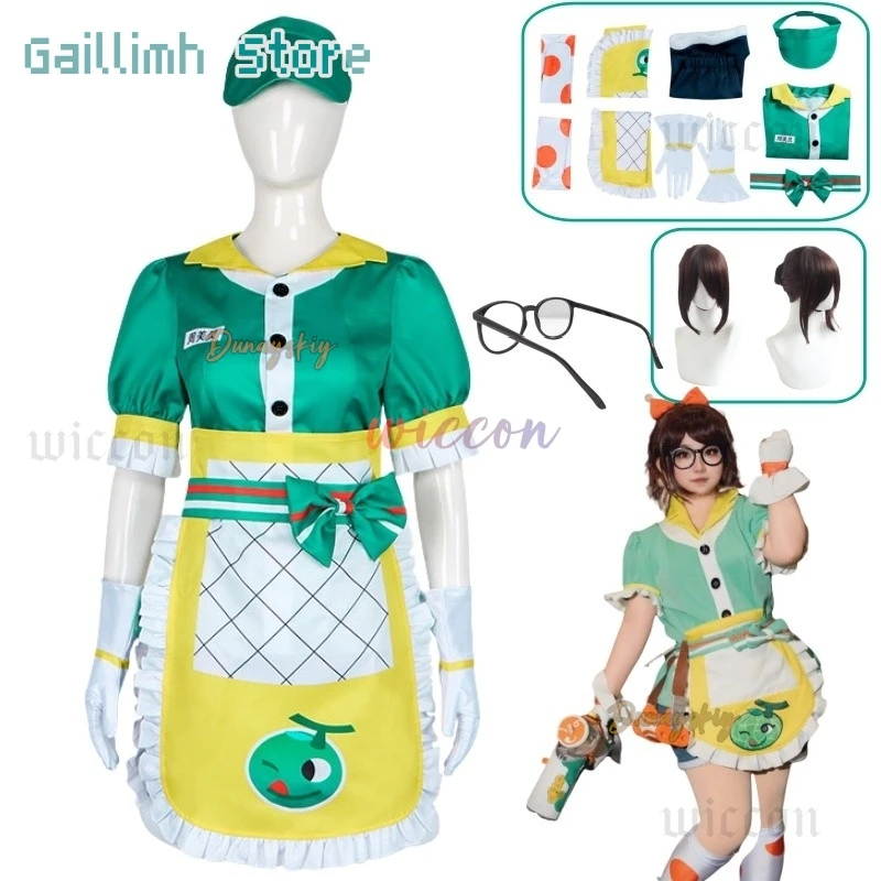 

Anime Game Meiling Zhou Cosplay Costume Suit Top Apron Trousers Socks Hat Outfit Glasses Women Clothes Set for Party Carnival