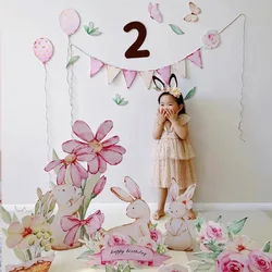 1Set Pink Bunny Flower Baby Birthday Photo Prop 500 Days Anniversary Party Baby Shower Hand-painted Style Party Supplies Board