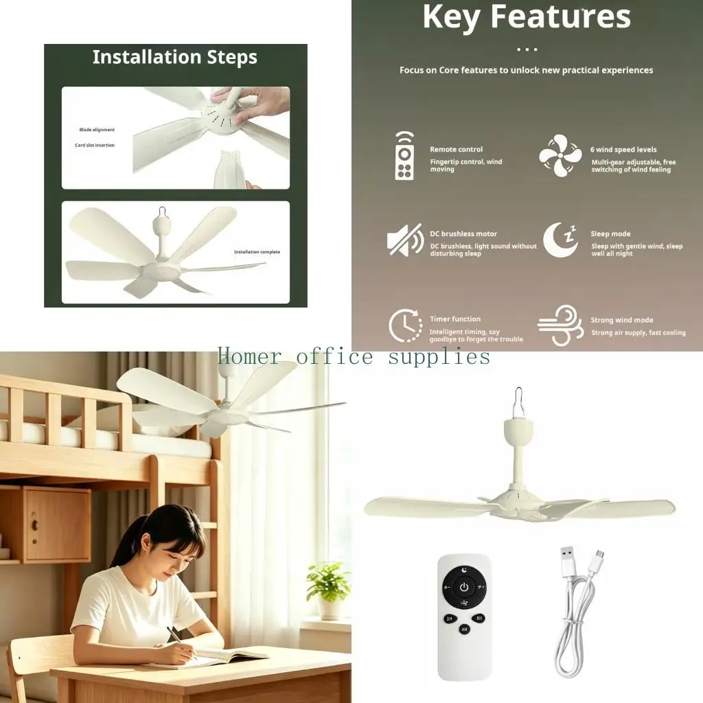 K43B Silents Operation USB Powered Mounted Fan With Timer Feature 6 Variable Speeds