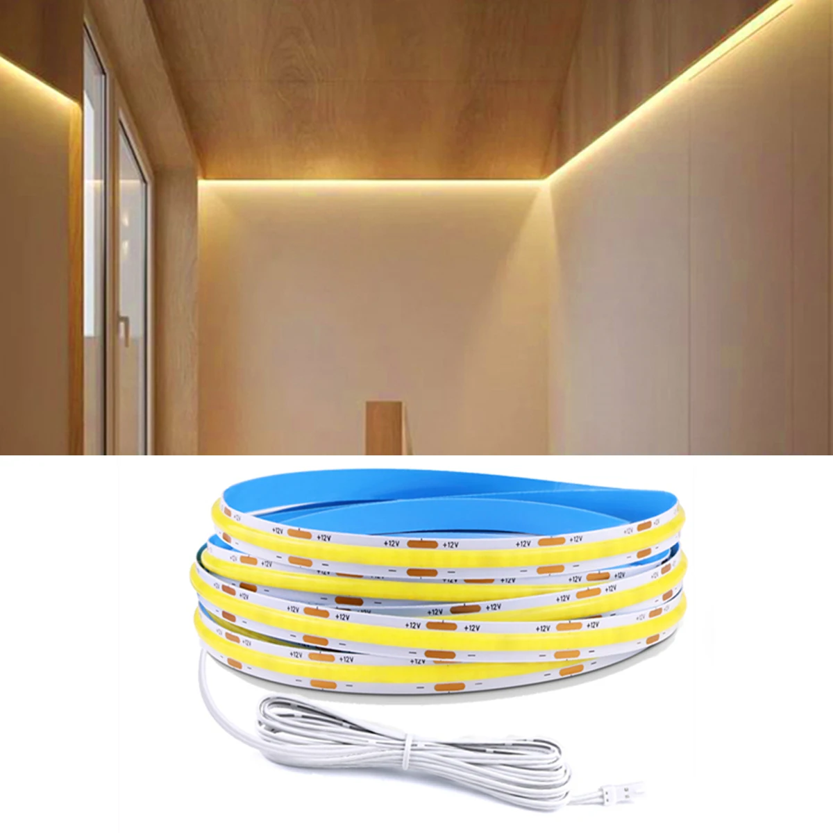 Dupont COB/2835SMD LED Strip Light High Density Flexible Tape DC12V Linear Lighting for Closet Shelves Decor Parallel Lamp