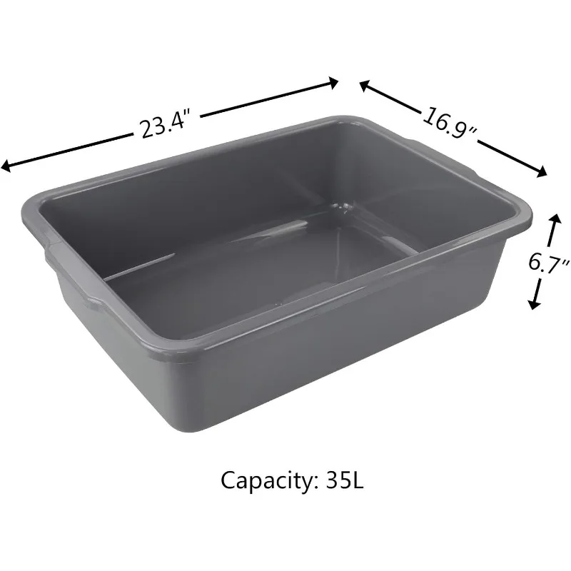 4-Pack Large Bus Tubs, Commercial Tote Box, Plastic Bus Box, 32 L, Grey