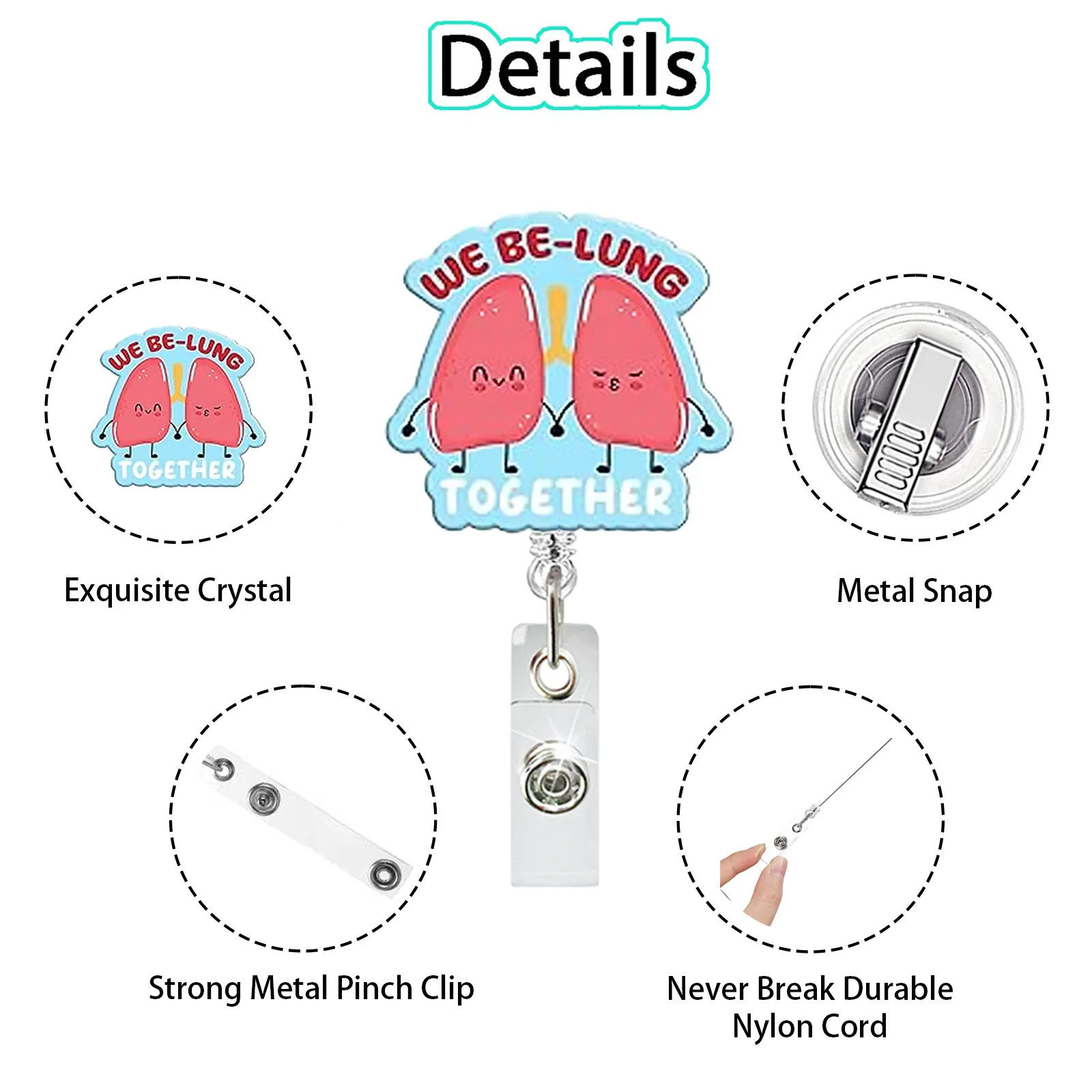 Cute Medical Organ Acrylic Badge Reel Retractable Nurse ID Badge Holder with Lung Kidney Design Clip for Doctor Office Supplies
