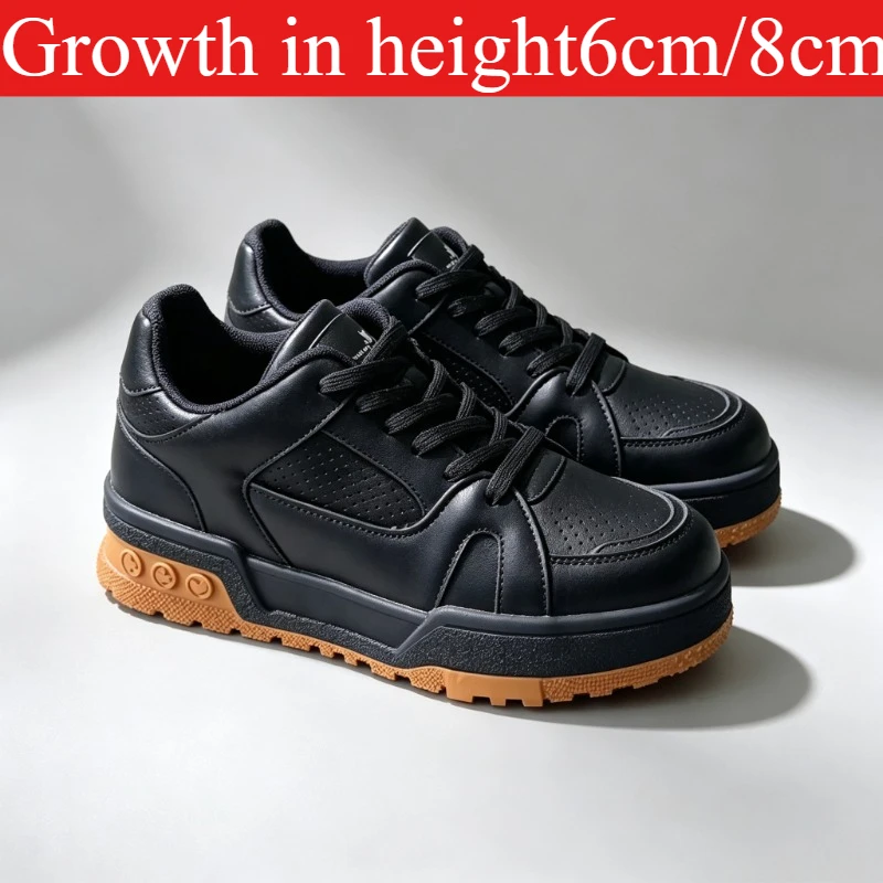 New Height Increasing Shoes for Men 10cm Invisible Elevator Sneakers White Leathe Sport Zapatillas De Hombre Big Size 6CM/8cm