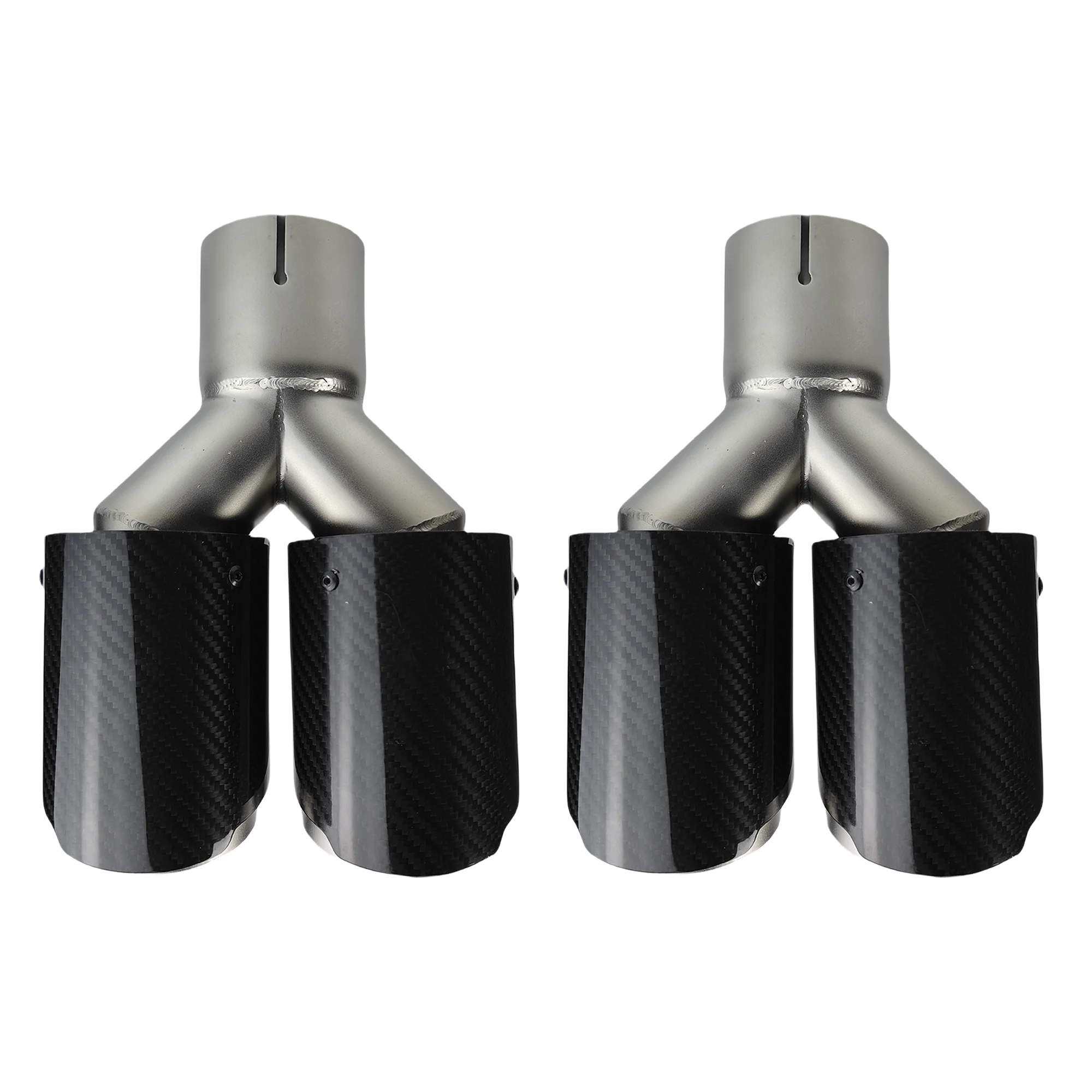 

1 Pcs Car Carbon Fibre Tail Throat Silencer Same Length Y-Shaped Double Out Sand Blast Twill Glossy Exhaust Muffler Tip