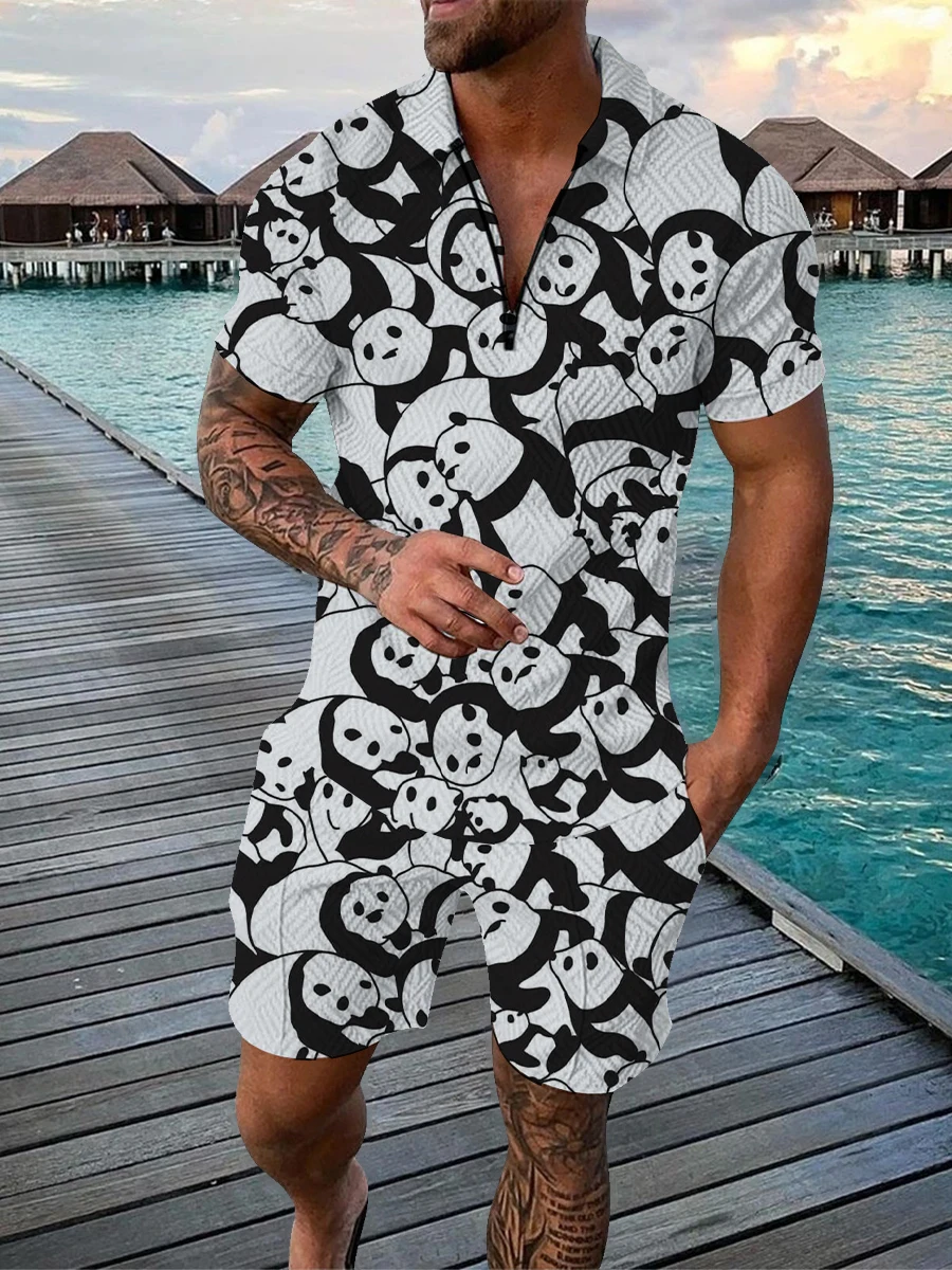 Grappige Cartoon Duck Panda 3d Print Poloshirts Shorts Sets Mannen Mode Oversized Korte Mouwen Broek Set Past Bij Man Kleding
