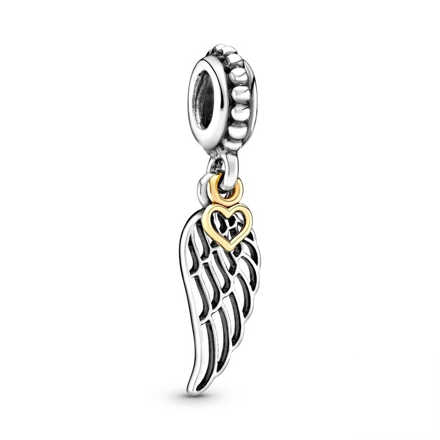 Rose Gold Plated Angel Wing And Heart Dangle Charm Beads Fit Original 925 Sterling Silver Bracelet Necklace DIY Jewelry Gift